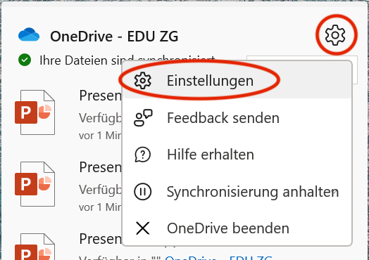 OneDrive Einstellungen